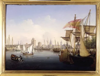 La Rochellen satama, Louis Garneray, sd. noin 1820, Öljy kankaalle, H. 0,330; L. 0,460. CCIP Coll.