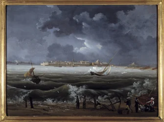 Saint Malo, kirjoittanut Louis Garneray, sd. noin 1820, öljy kankaalle, H. 0,330; L. 0,460. CCIP Coll.