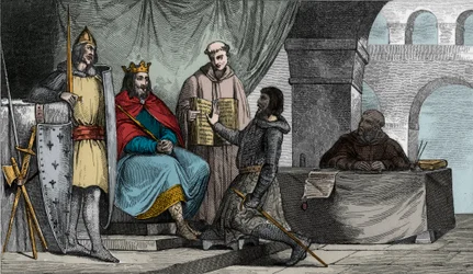 Ludvig II (848-79) änkyttävä vastaanottaa uskollisuusvalan aatelista -