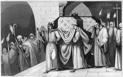 Philippe III Rohkea (1245-1285) auttaa kantamaan isänsä arkun Pyhän Denisin basilikaan vuonna 1271 - Philippe III Hardi kuljettaa isänsä Ludvig IX:n (Pyhä Ludvig) pyhäinjäännökset Pyhän Denisin basilikalle, vuonna 1999 kuninkaiden hautausmaalle. 1271 - Kai