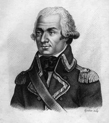Ranskalaisen kenraalin Charles François du Périer dit Dumouriez (1739-1823) muotokuva teoksessa "Ranskalaisten kenraalien muotokuvia ranskalaisten voittojen ja taistelujen jälkeen" Kaiverrus Ambroise Tardieu vuonna 1818. Stella Collection.