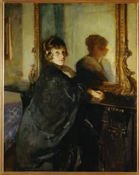 Taidemaalarin vaimo Mary, Mary Spencer-Edwards, itse taidemaalari, pariskunnan lontoolaisessa asunnossa (maalaus kankaalle).