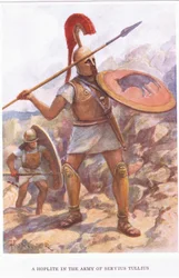 Hopliti Servius Tulliuksen armeijassa, kuvitus teoksesta The Roman Soldier, 1928