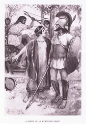 Kohtaus etruskien juhlasta, kuvitus elokuvasta The Roman Soldier, 1928