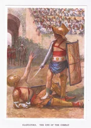 Gladiaattorit, taistelun loppu, kuvitus teoksesta The Roman Soldier, 1928
