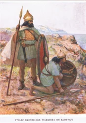 Kursivoimalla pronssikauden soturit vartiossa, kuvitus teoksesta "The Roman Soldier"