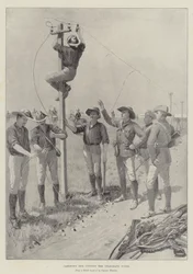 Jamesonin miehet leikkaamassa lennätinjohtoja