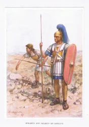 Rorarius ja Triarius Camilluksessa, kuvitus teoksesta The Roman Soldier, 1928