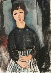 Palvelija raidallisessa esiliinassa, 1916
