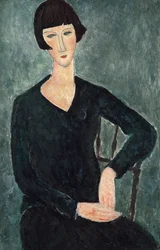 Istuva nainen sinisessä puvussa, 1918-1919