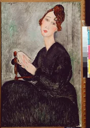 Dedie Haydenin (D. H.) muotokuva. Mustiin pukeutuneella naisella on melankolinen ilme. Amedeo Modigliani (1884-1920), 1918. Mitat: 92x60 cm. Pariisi, Musée national d