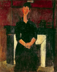 Muotokuva tytöstä savupiipun edessä Amedeo Modiglianin (1884-1920) maalaus 1900-luku Yksityinen kokoelma
