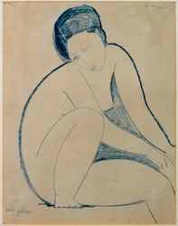 Istuva alaston (muste paperille)