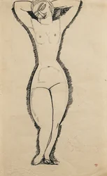 Seisova alastonkuva kädet ylös, 1911