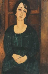 Nainen ruudullisessa mekossa, 1916