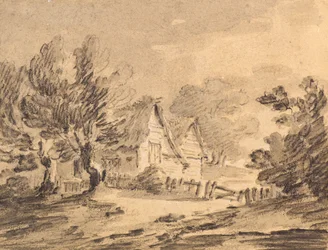 Mökki maisemassa, n. 1805 (liitu, puuhiili ja pesuaine)