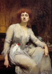 Severinen muotokuva (Caroline Remyn vaimo Guebhard) (1856-1929), sosialistinen toimittaja Amelie Beaury Saurelin (? -1924) maalaus 1893 su. 1,2x0,87 m. Pariisi, Musee Carnavalet
