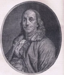 Benjamin Franklin, kuvitus Cassells History of the United Statessta, julkaisija Cassell, Petter & Galpin, n. 1900 (litho)