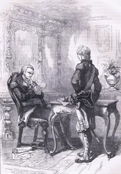 Lafayette ja Washington, kuvitus Cassells History of the United Statessta, julkaisija Cassell, Petter & Galpin, n. 1900 (litho)
