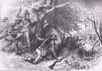 Cherokien petos 1760, kuvitus Cassells History of the United Statessta, julkaisija Cassell, Petter & Galpin, n. 1900 (litho)