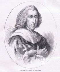 William Pitt, Earl of Chatham, kuvitus Cassells History of the United Statessta, julkaisija Cassell, Petter & Galpin, n. 1900 (litho)