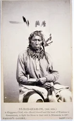 NE-BAH-QUAH-OM, Big Dog, Chippewan päällikkö, tarjoutui taistelemaan Siouxia Minnesotassa