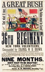 Great Rush, 36. rykmentin rekrytointijuliste, julkaisija Baker & Goodwin
