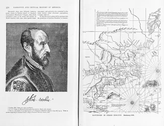 Abraham Ortel Oretelius (1527-98) ja hänen maailmankarttansa vuodelta 1569, kuva julkaisusta "Narrative and Critical History of America", pub. vuonna 1886
