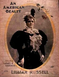 Mainos elokuvalle An American Beauty, pääosissa Lillian Russell ja ohjaajana Canary ja Lederer (värilitho)