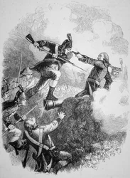 Amerikkalainen kenraali Anthony Wayne valloitti brittiläisen linnoituksen Stony Pointissa rohkealla bajonettihyökkäyksellä heinäkuussa 1779 (litho)