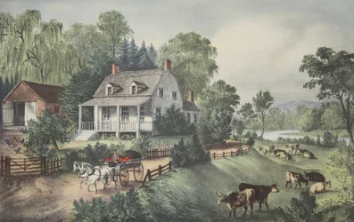 American Homestead - kesä, pubi. 1868, Currier & Ives
