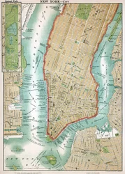 Antiikkinen kartta Lower Manhattanista ja Central Parkista
