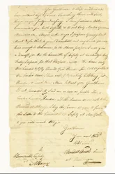 Arnold Benedict (1741-1801) Manner-armeijan kenraali, petturi. Allekirjoitettu nimikirjoituskirje ("Benedict Arnold Commr. at Ticonderoga") turvallisuuskomitealle Albanyssa, Ticonderogassa, 22. toukokuuta 1775 (kynä ja muste paperille)