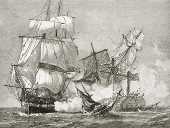 Guerriere-joukkojen valloittaminen 19. elokuuta 1812, A. S. Barnes und Co:n vuonna 1885 julkaisemasta A Brief History of the United States -teoksesta.