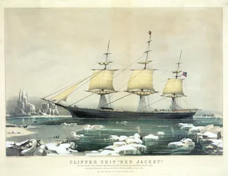 Clipper Ship Red Jacket jäällä Cape Hornin edustalla matkalla Australiasta Liverpooliin, elokuu 1854, pubi. N. Currier, 1855