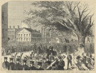 Connecticut - Ensimmäinen julkinen Pythias of Connecticutin ritarien paraati New Havenissa. The Scene on Chapel Street, Harper