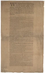 Perustuslaki, ensimmäinen painos, painanut Dunlap & Claypoole, 17.-19. syyskuuta 1787 (katso GLC 695934 sivua 2)