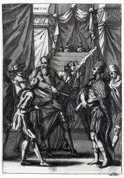 Cortes ja Montezuma, Antonio de Solis y Rivadeneira Solisin teoksesta "Meksikon valloituksen historia", 1691