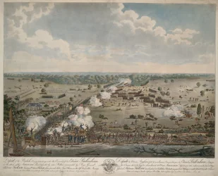 Brittiarmeijan tappio (New Orleansin taistelu), pub. 1815 (käsinvärinen kaiverrus)