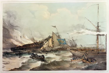 Maahanmuuttajalaivan Ocean Monarch tuhoaminen, kaiverrus Maclure, 1845
