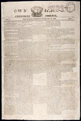Cherokee Phoenixin etusivu, 21. helmikuuta 1828 (tulostus)