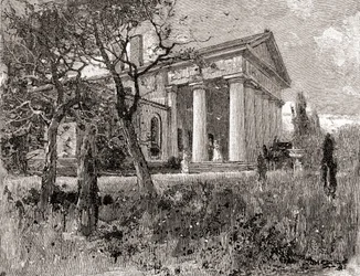 Kenraali Robert E. Leen talo Arlingtonissa, Virginiassa, 1800-luvulla, vuodelta 1884, The Century Illustrated Monthly Magazine (kaiverrus).