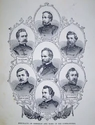Kenraali William Tecumseh Sherman (1820-91) ja jotkut hänen Unionin armeijan komentajat (kaiverrus)