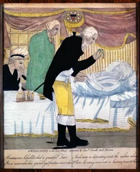 George Washington viimeisessä sairaudestaan, mukana lääkärit Craik ja Brown, 1799