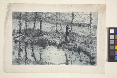Girl By Pond (etsaus ja levysävy painettu sinisellä)