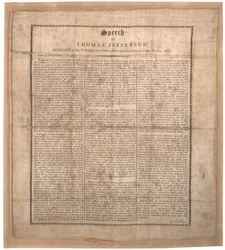 Jeffersonin ensimmäinen avajaispuhe, painanut Pechin, Baltimore, 4. maaliskuuta 1801 (litho silkillä)