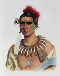 Ma-Has-Kah tai "White Cloud", Iowan päällikkö, kuvitus teoksesta "The Indian Tribes of North America, Vol.1", kirjoittaneet Thomas L. McKenney ja James Hall, pub. kirjoittanut John Grant