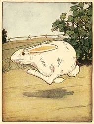 Peter ei koskaan lopettanut juoksemista, pubista The Tale of Peter Rabbit. 1916 värilitografia, 1916.