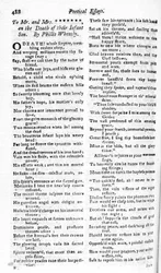 Philis Wheatlyn runo pariskunnalle lapsen kuolemasta, julkaistu Boston Magazinessa, 1783-84 (painettu)
