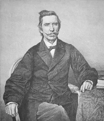 Muotokuva kontra-amiraali Semmesistä (1809-77), konfederaation hyökkääjän Alabaman kapteeni (litho)